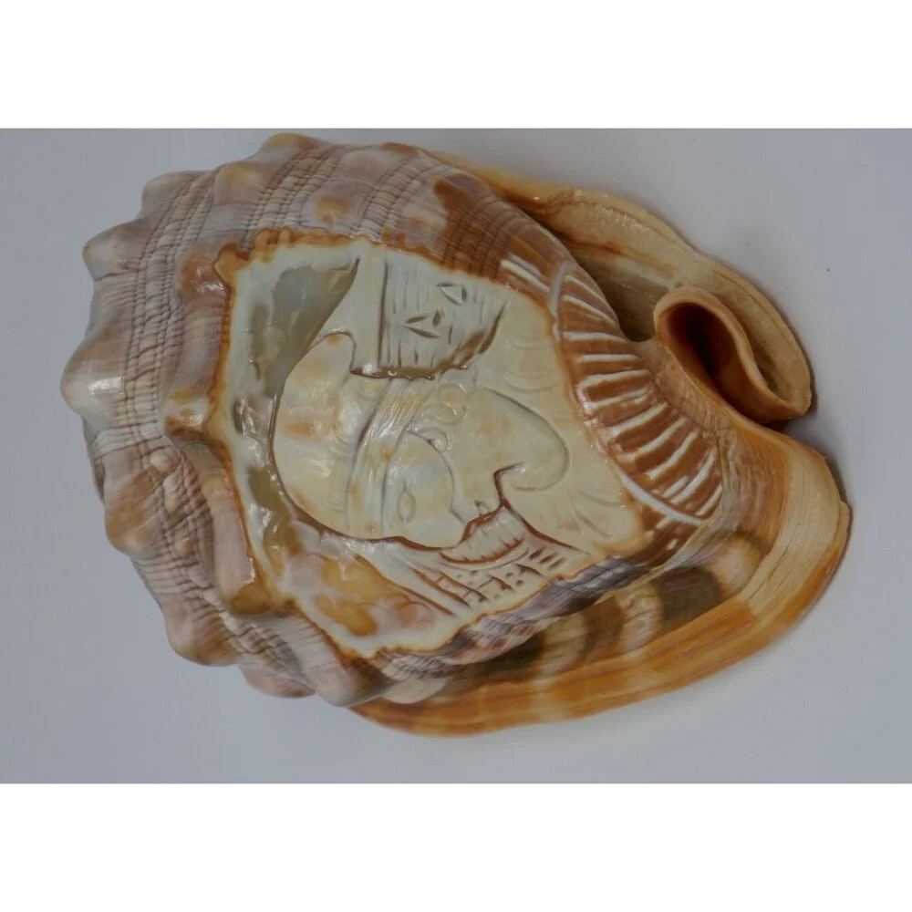 Carved Cameo Helmet Conch Shell Seashell Masquerade Masked Man